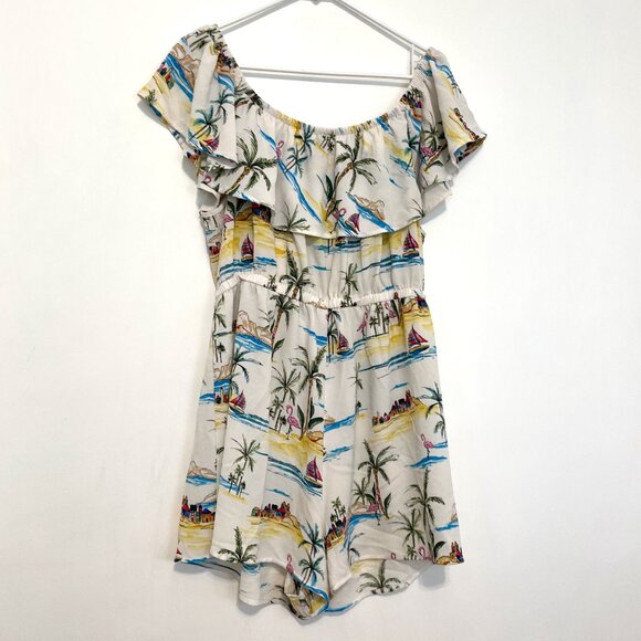 FOREVER 21 Plus Size Beach Motif Romper White Summer Print Off the Shoulder 3X - Picture 12 of 15